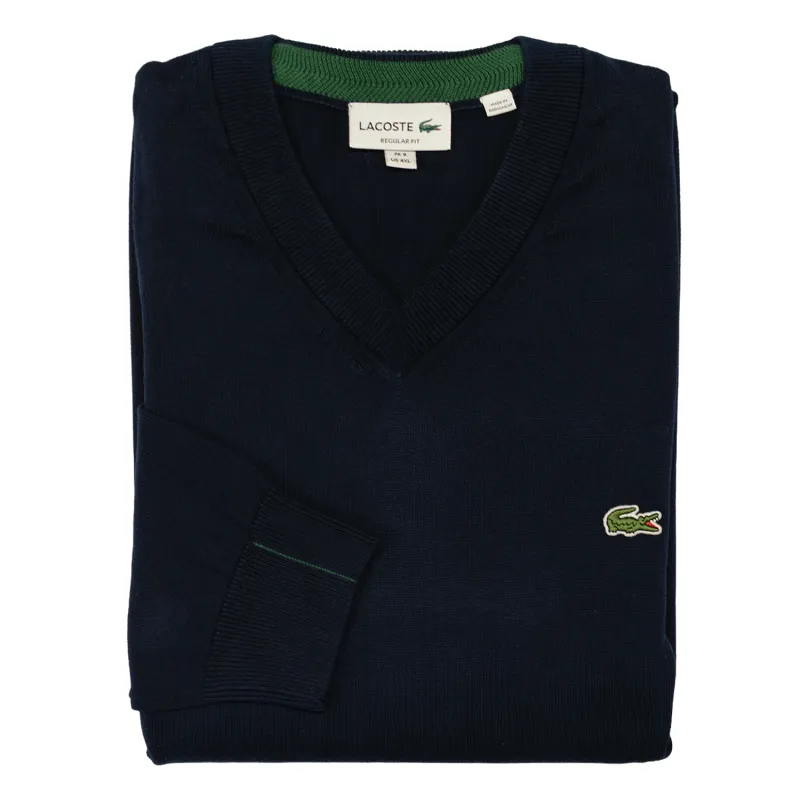 Navy Blue Cotton V-Neck Sweater made by Lacoste