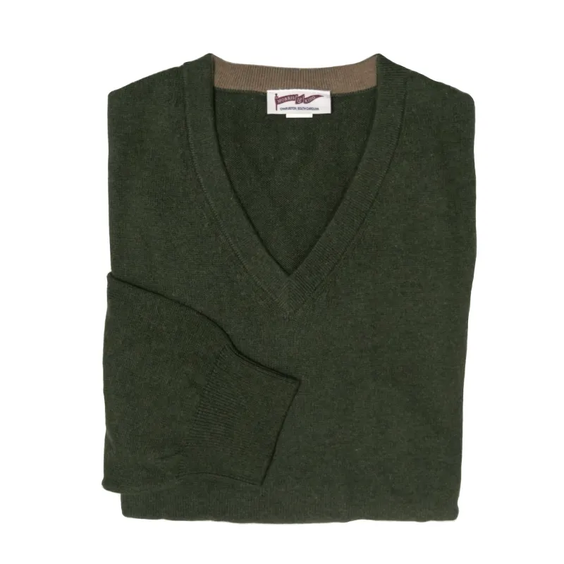 Dark Green V-Neck Sweater made by Morris and King