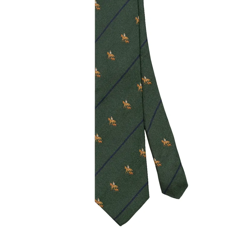 Green / Navy Horse & Hound Club Tie made by Morris and King