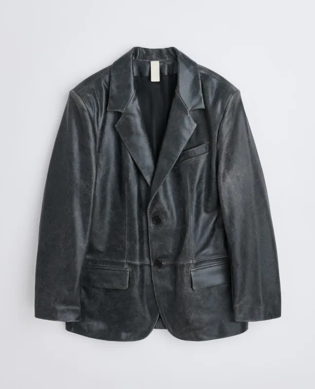 LEATHER BLAZER . WASHED BLACK made by Sunflower