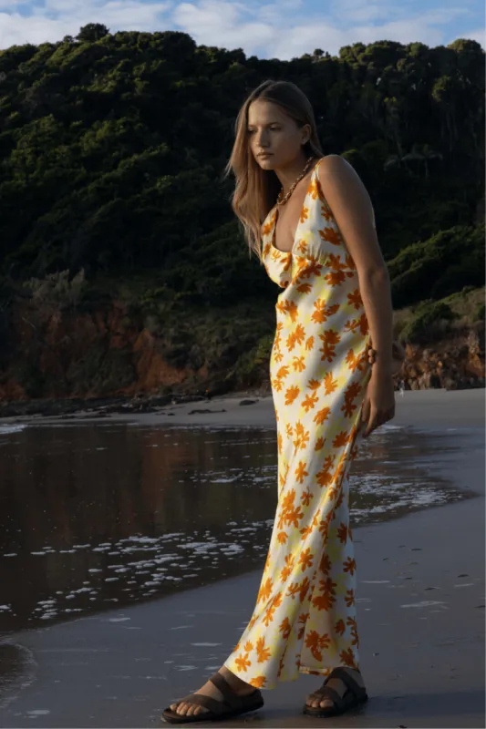 The Georgette Maxi Dress | Orange Bloom sold by The Bali Tailor