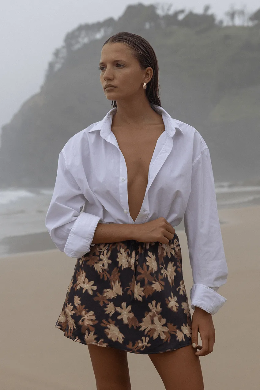 The Elka Mini Skirt | Choc Creme Floral sold by The Bali Tailor product image thumbnail 4