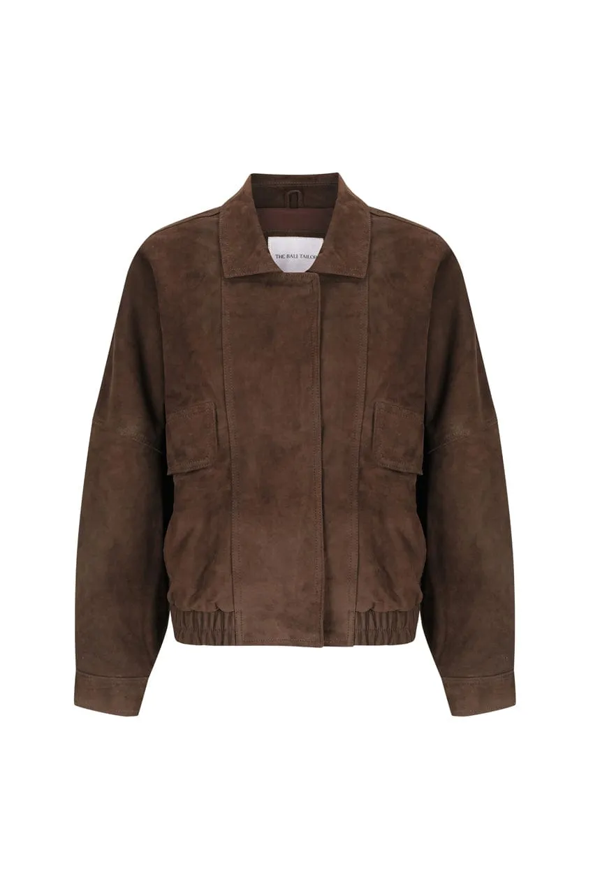 The Aaki Bomber Jacket | Cocoa Suede sold by The Bali Tailor