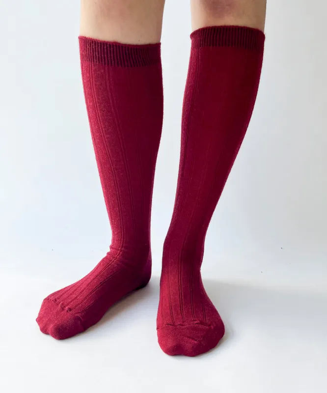 Wool Knee High Socks | Cranberry made by OKAYOK