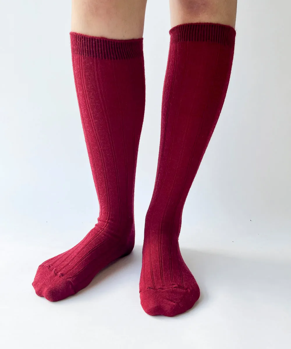 Wool Knee High Socks | Cranberry sold by OKAYOK