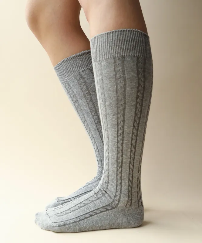 Cable Cotton Knee Highs | Granite Grey sold by OKAYOK