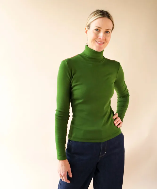 Cotton Rib Turtleneck | Moss sold by OKAYOK