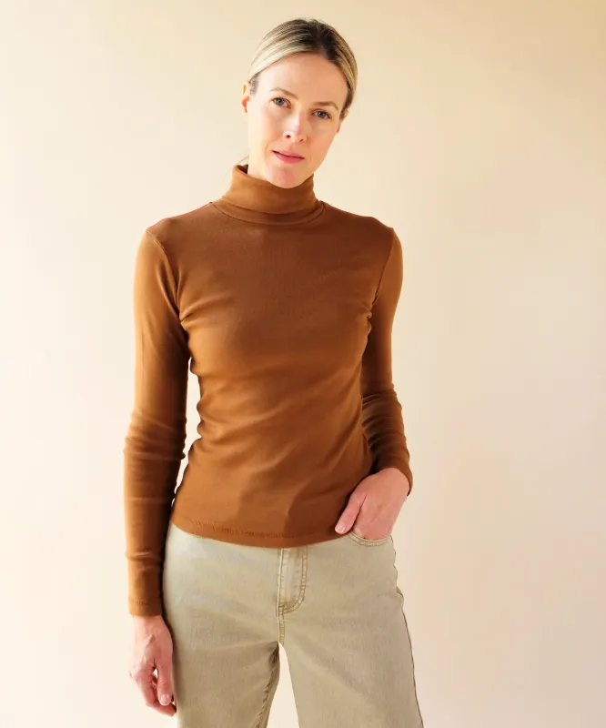 Cotton Rib Turtleneck | Sepia sold by OKAYOK