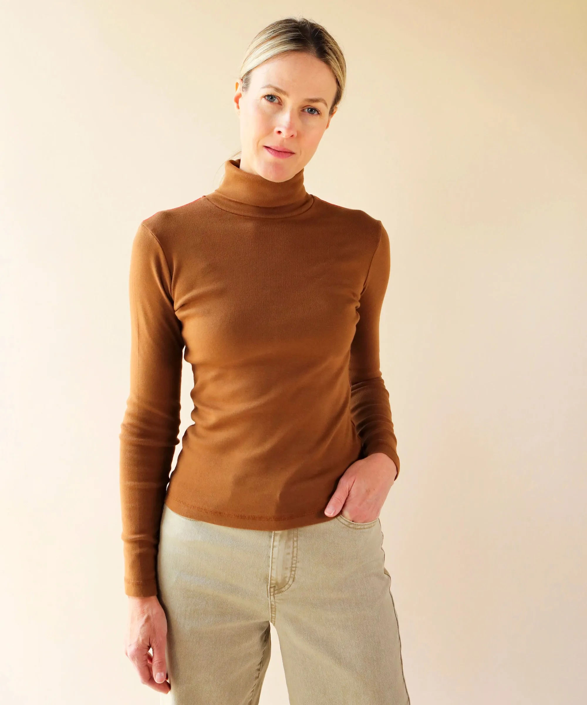 Cotton Rib Turtleneck | Sepia sold by OKAYOK