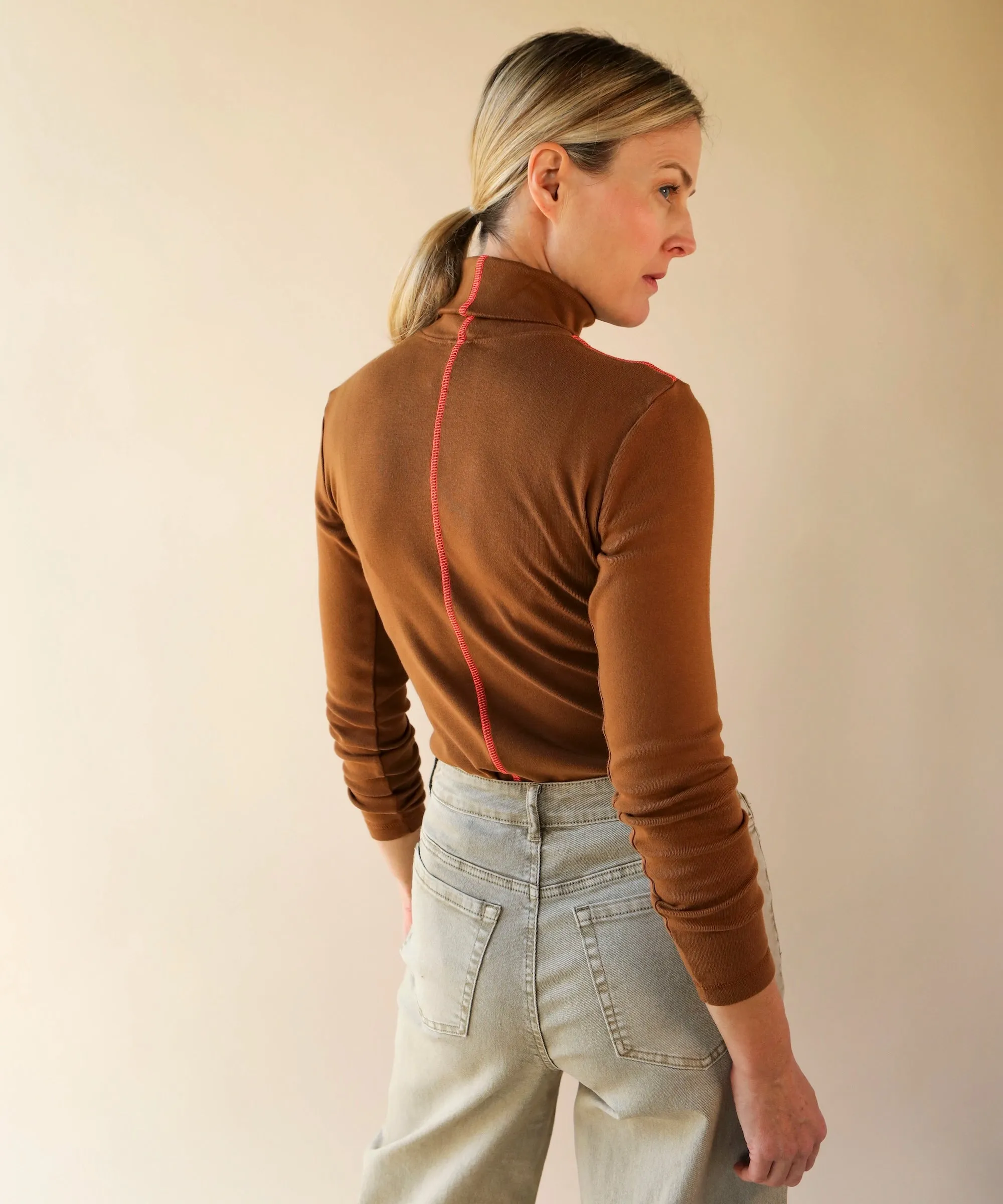 Cotton Rib Turtleneck | Sepia sold by OKAYOK product image thumbnail 2