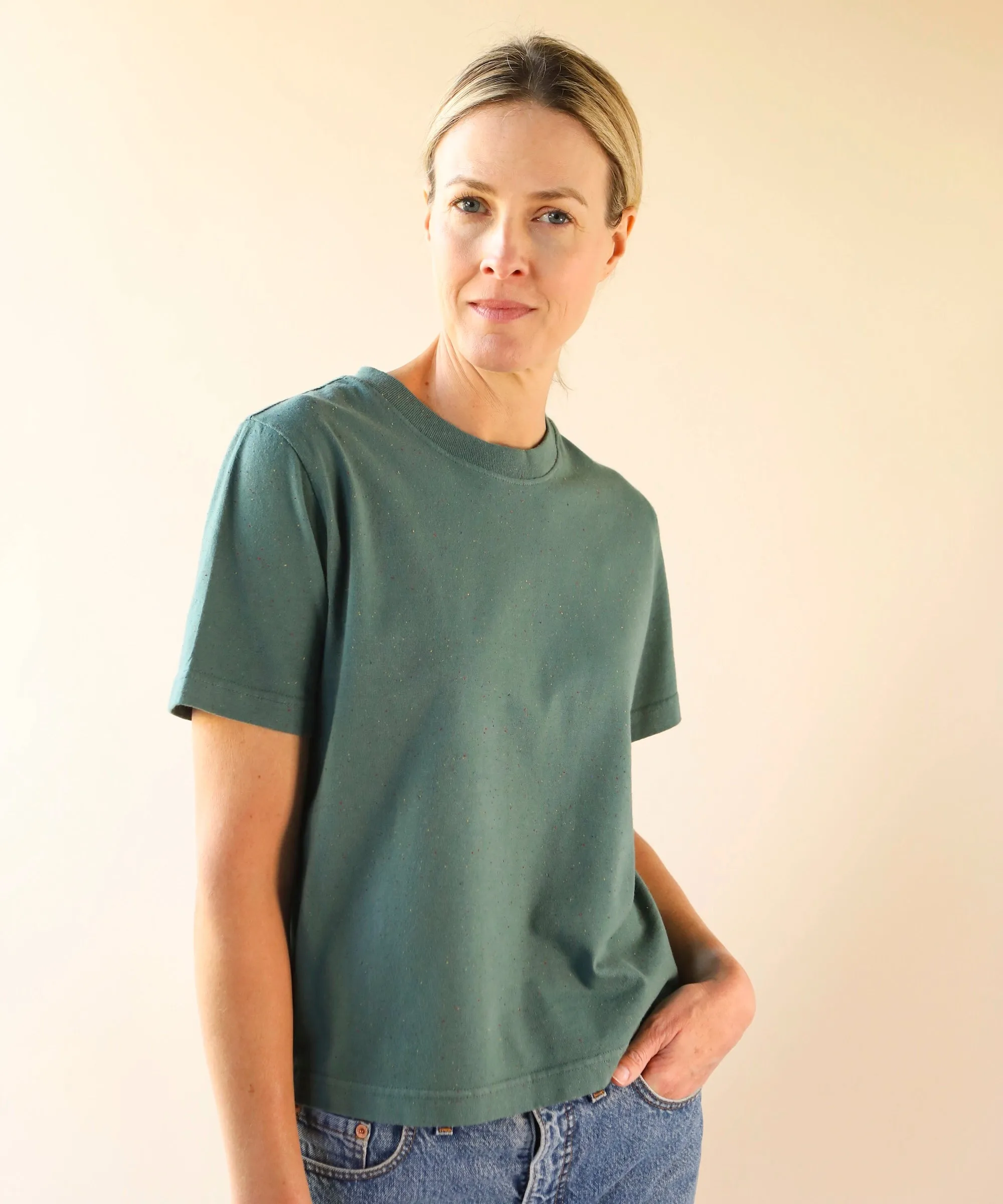 Boxy Cotton Fleck Tshirt | Blue Spruce sold by OKAYOK product image thumbnail 3