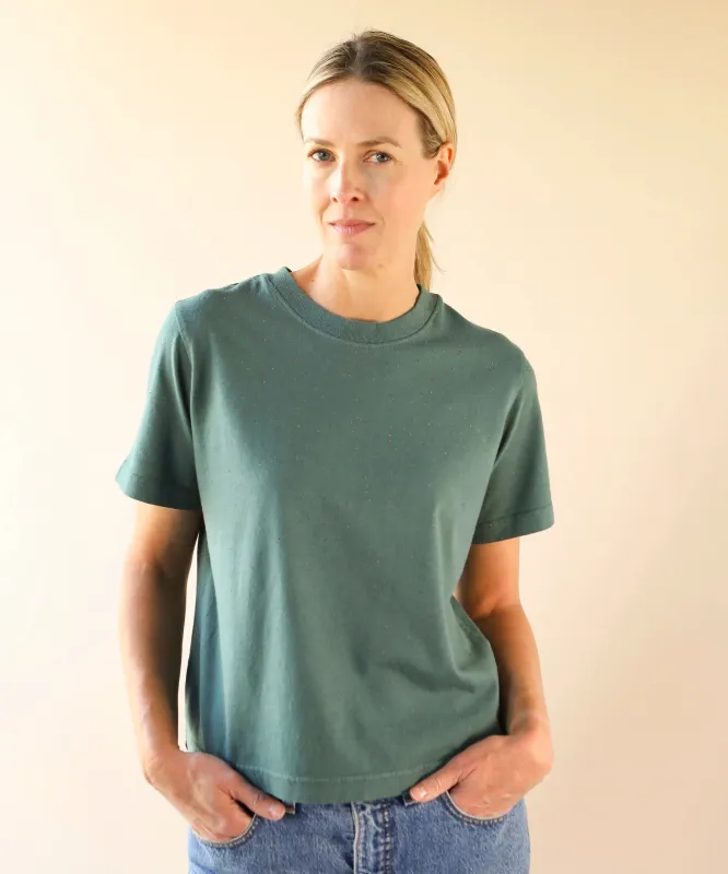 Boxy Cotton Fleck Tshirt | Blue Spruce sold by OKAYOK