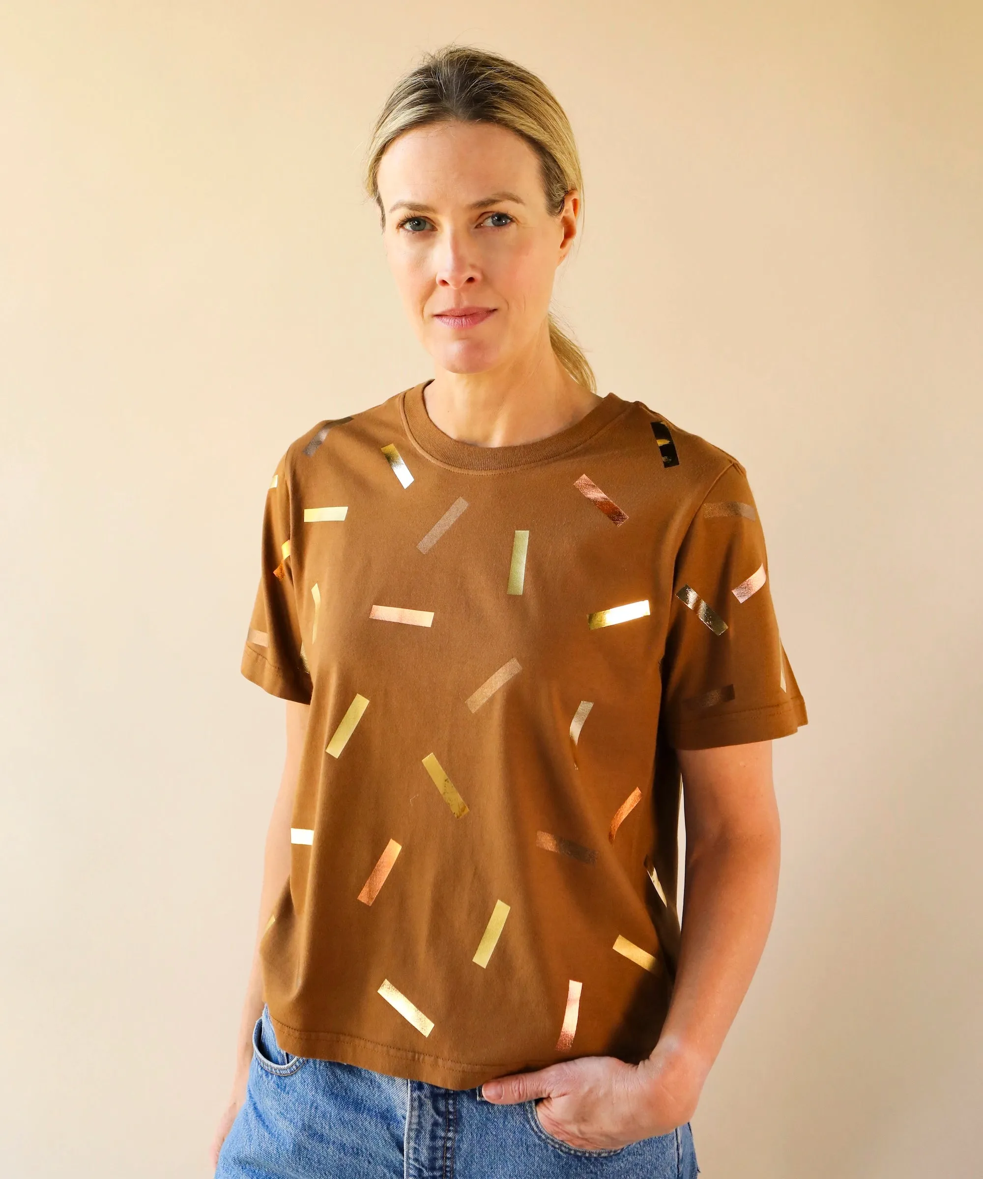 Confetti Boxy TShirt | Golden Sepia sold by OKAYOK