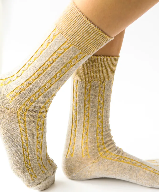 Cable Cotton Dress Socks | Golden Grey sold by OKAYOK