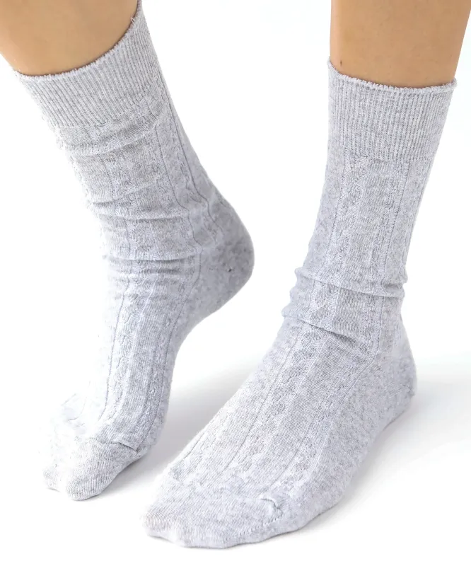 Cable Cotton Dress Socks | White Ash sold by OKAYOK