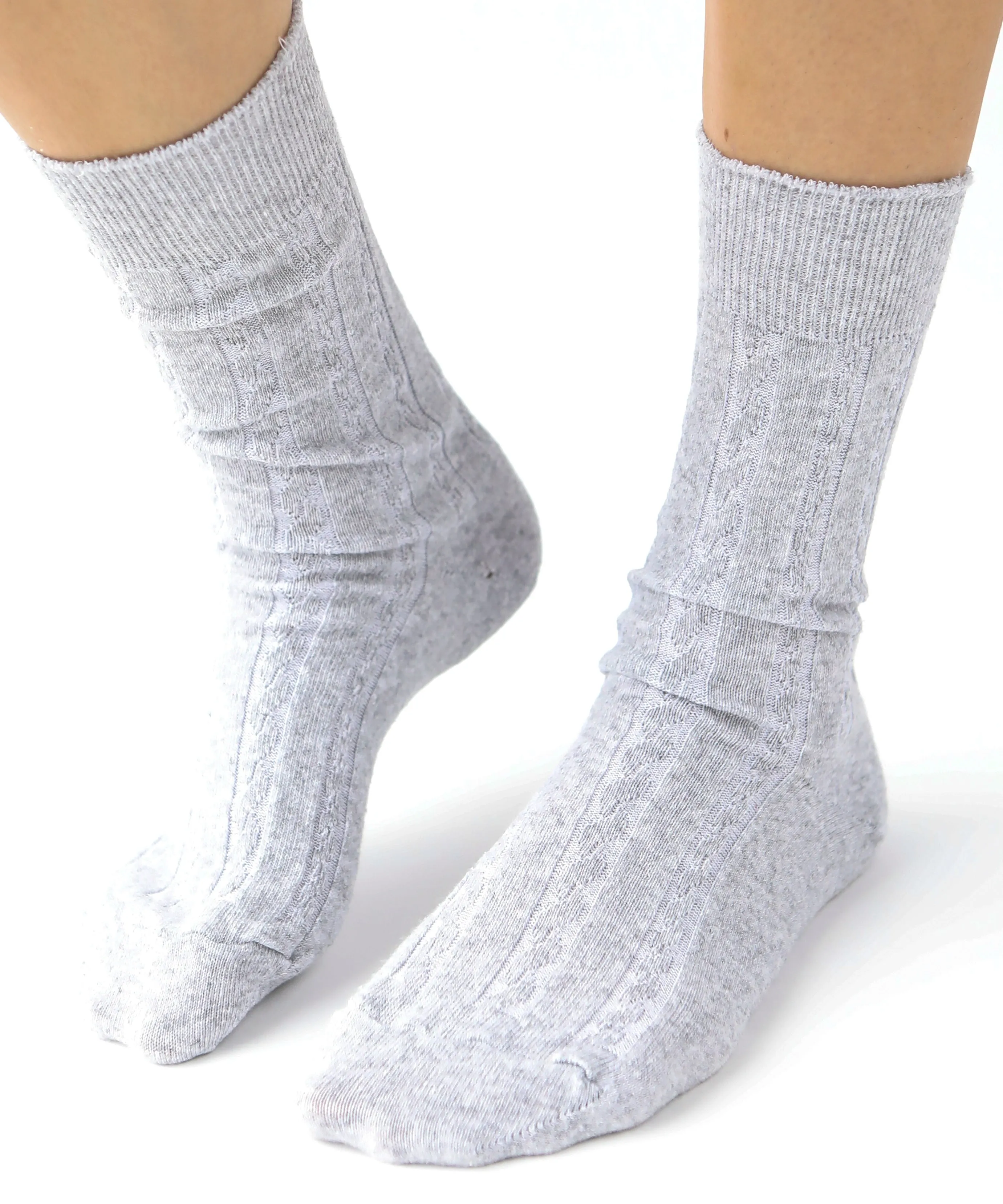 Cable Cotton Dress Socks | White Ash sold by OKAYOK