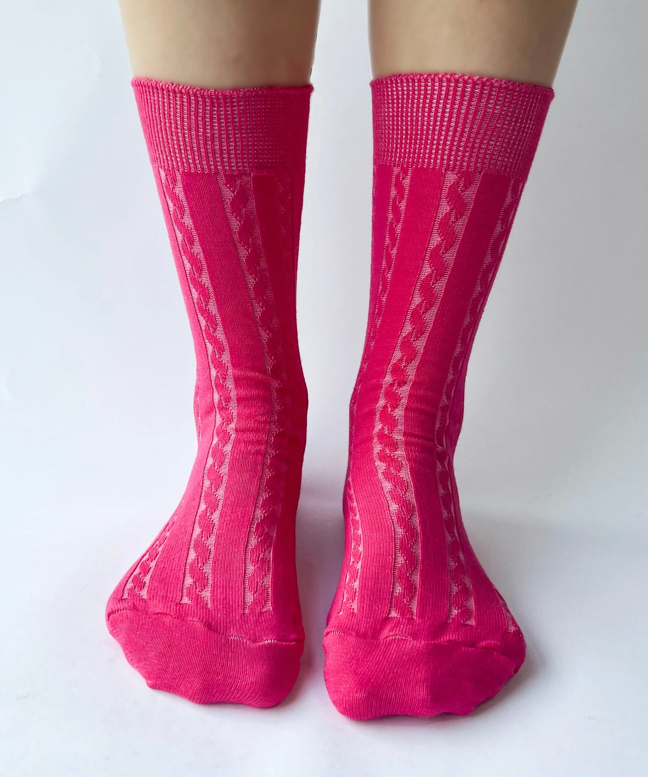 Cable Cotton Dress Socks | Dragon Fruit sold by OKAYOK