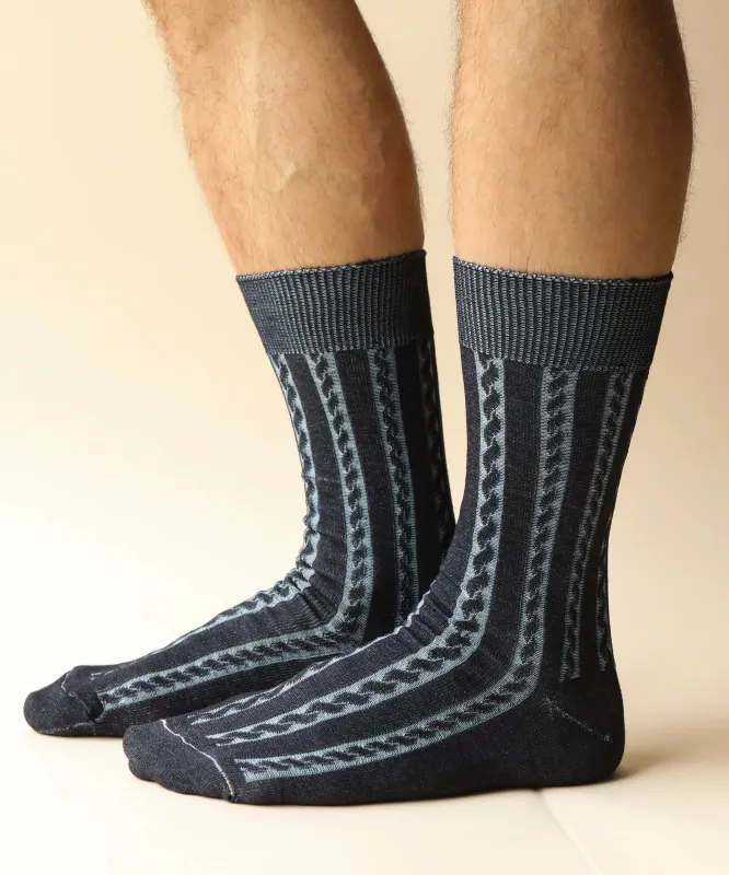 Cable Cotton Dress Socks | Navy sold by OKAYOK