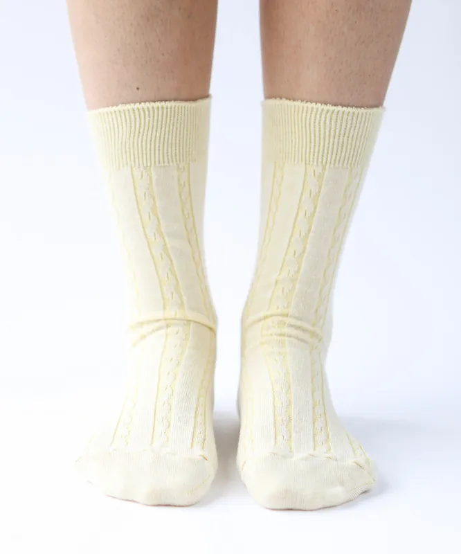 Cable Cotton Dress Socks | Butter Yellow sold by OKAYOK