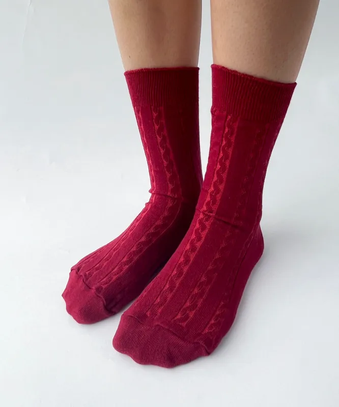 Cable Cotton Dress Socks | Blood Orange sold by OKAYOK