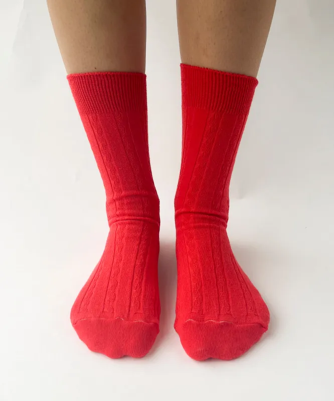Cable Cotton Dress Socks | Red sold by OKAYOK