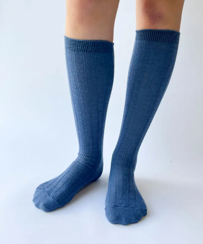 Wool Knee High Socks | Denim Blue made by OKAYOK
