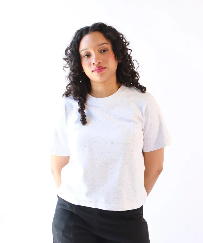 Boxy Cotton Fleck Tshirt | White sold by OKAYOK