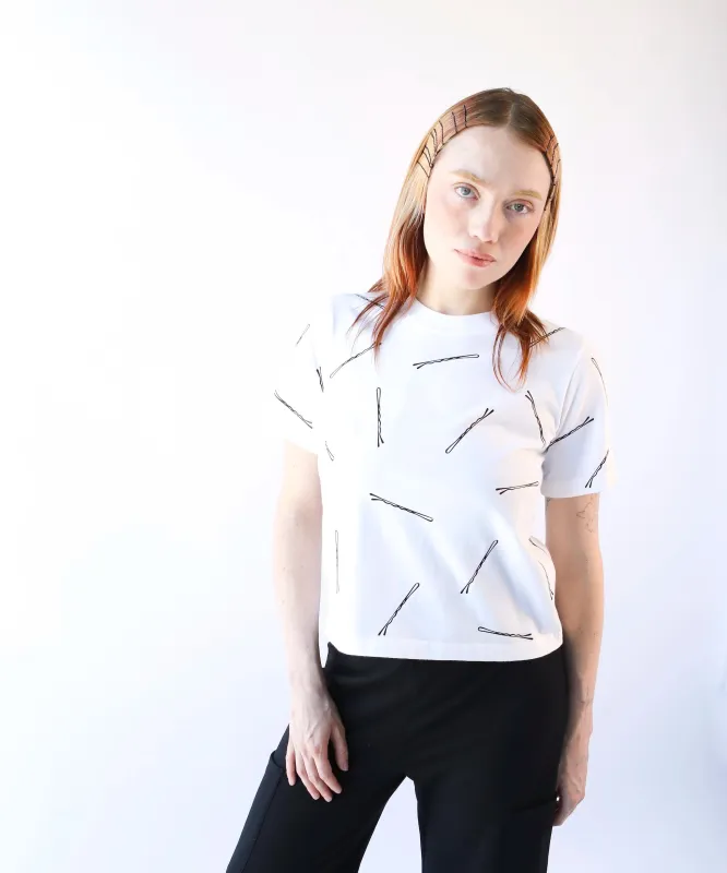 Bobby Pin Boxy Cotton Tshirt | White sold by OKAYOK