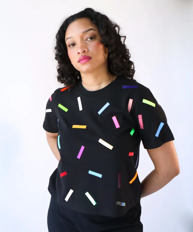 Confetti Boxy Cotton Tshirt | Black sold by OKAYOK