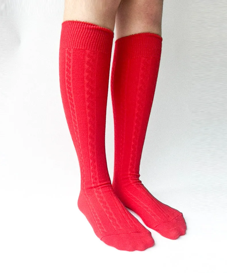 Cable Cotton Knee Highs | Red sold by OKAYOK product image thumbnail 2