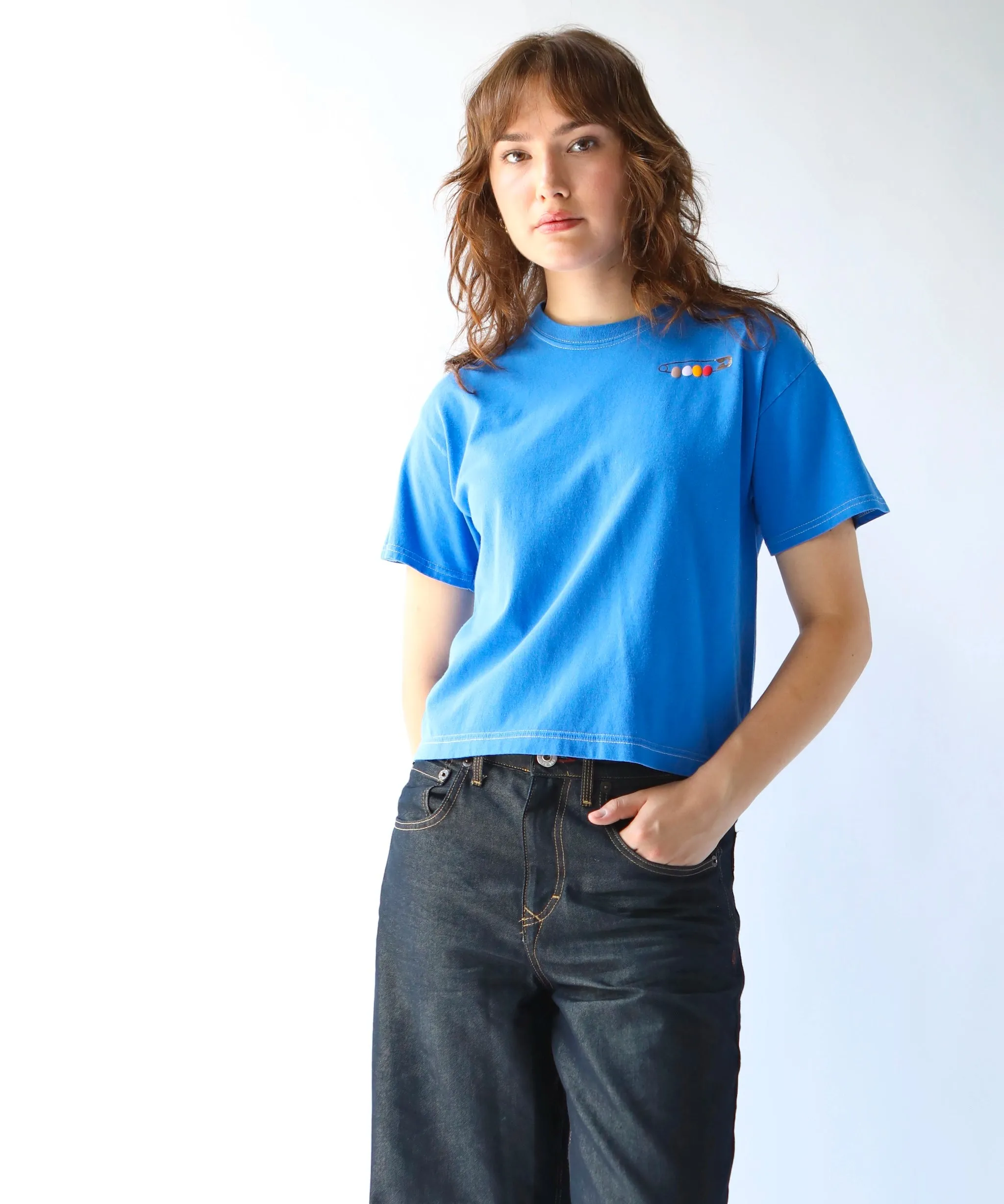 Friendship Pin Cotton TShirt | Cobalt X-Small sold by OKAYOK product image thumbnail 4