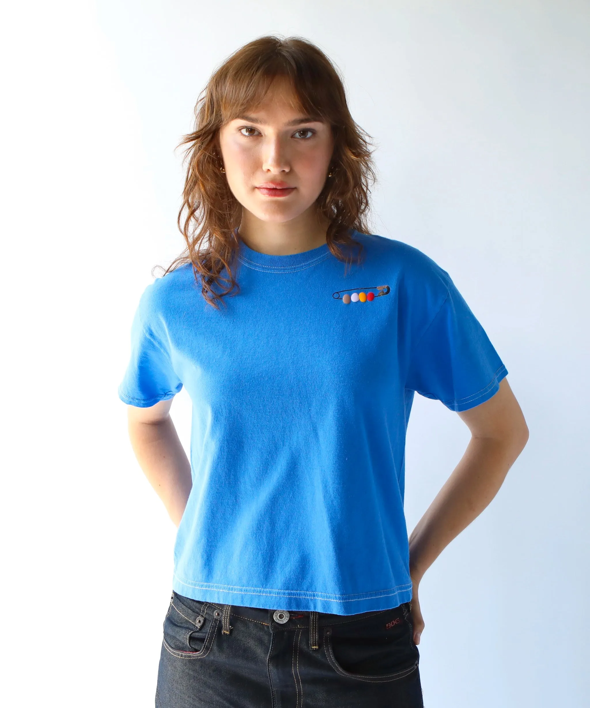 Friendship Pin Cotton TShirt | Cobalt X-Small sold by OKAYOK product image thumbnail 2