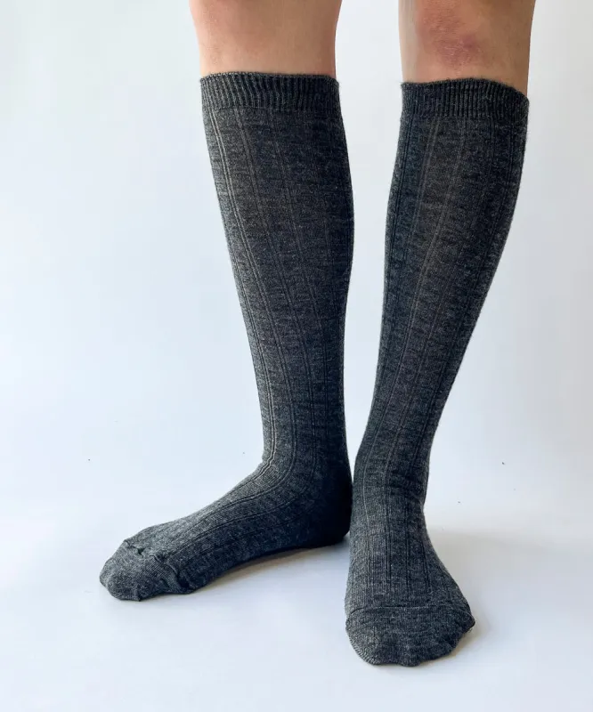 Wool Knee High Socks | Charcoal made by OKAYOK