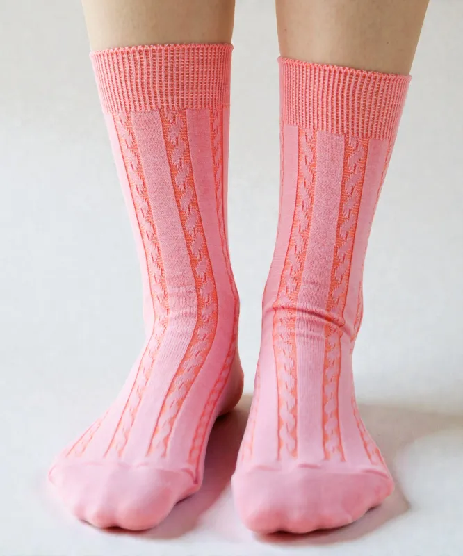 (Pre-order) Cable Cotton Dress Socks | Guava sold by OKAYOK