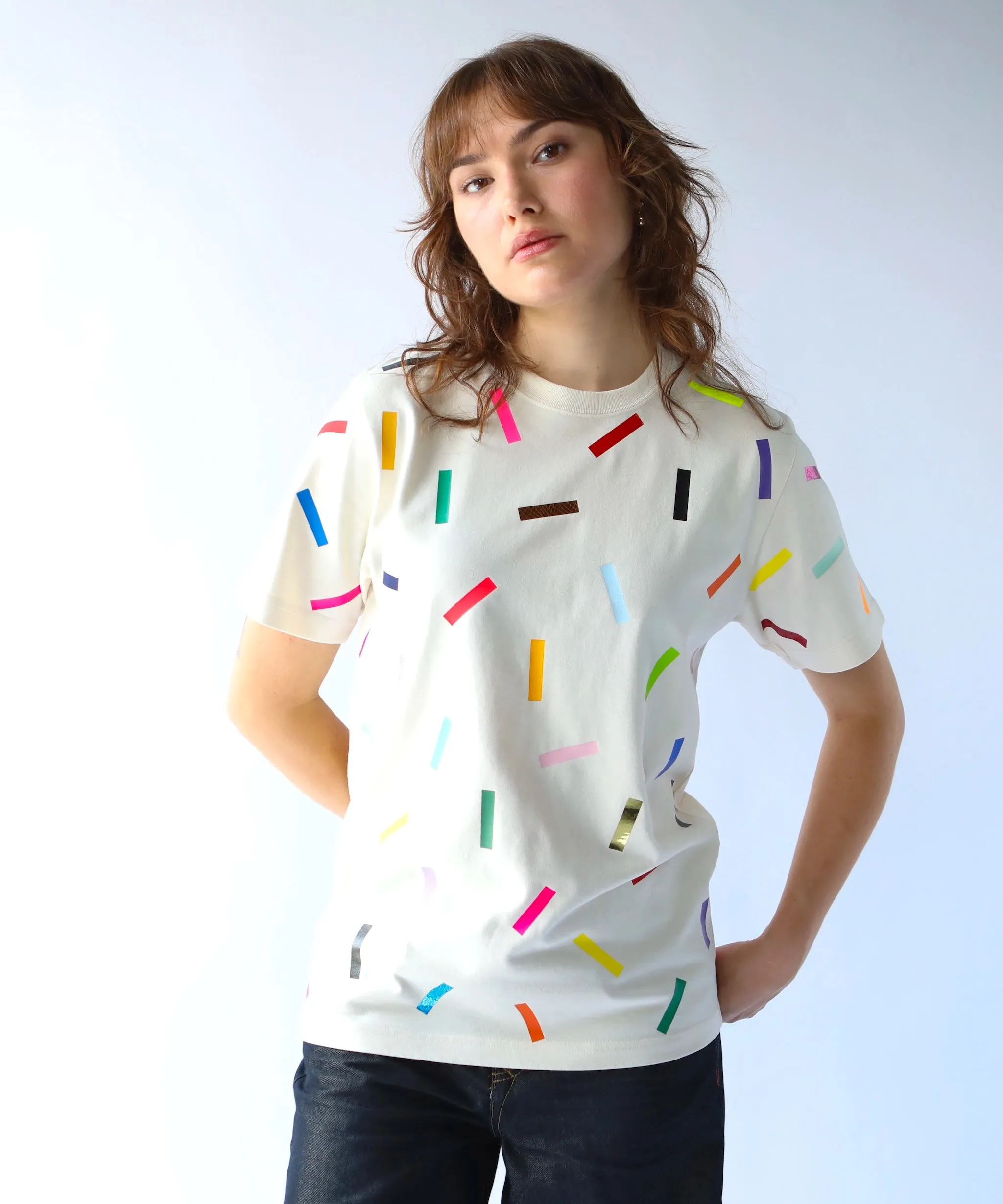 (Pre-order) Confetti Unisex Cotton TShirt | Natural sold by OKAYOK