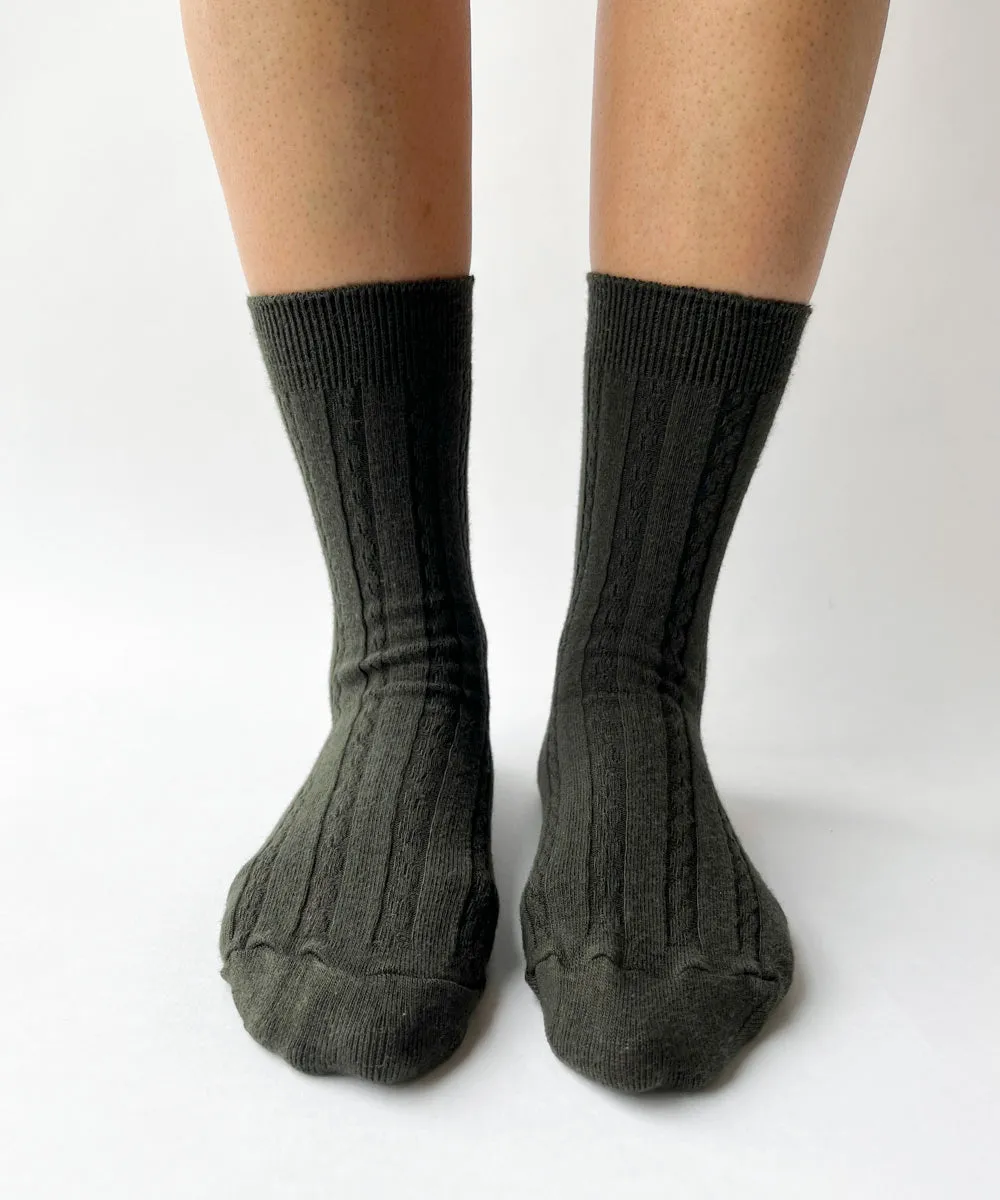 Cable Knit Dress Socks - XS/S Darkest Green sold by OKAYOK product image thumbnail 2