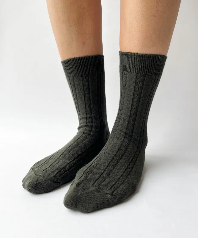 Cable Knit Dress Socks - XS/S Darkest Green made by OKAYOK