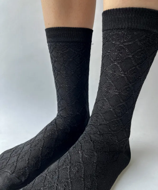 Silky Rayon Diamond Jacquard Dress Socks - S/M made by OKAYOK