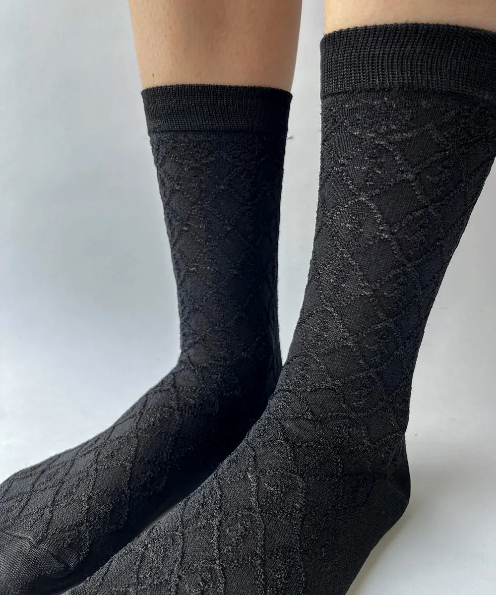 Silky Rayon Diamond Jacquard Dress Socks - S/M sold by OKAYOK
