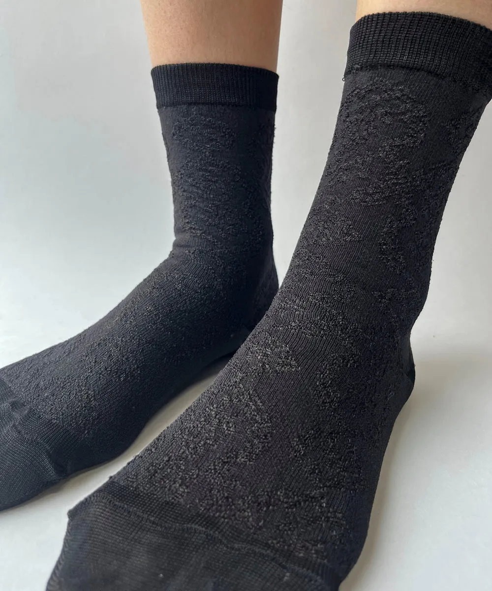 Silky Rayon Floral Jacquard Dress Socks - XS/S & S/M sold by OKAYOK