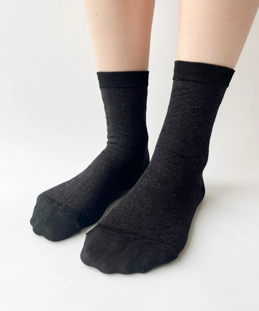 Silky Rayon Floral Jacquard Dress Socks - XS/S & S/M sold by OKAYOK product image thumbnail 2