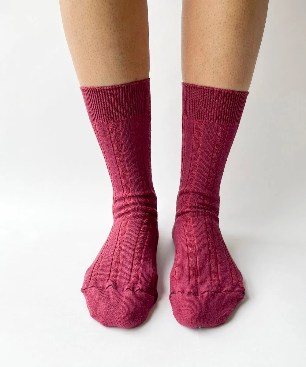 Cable Knit Dress Socks - S/M Raspberry sold by OKAYOK