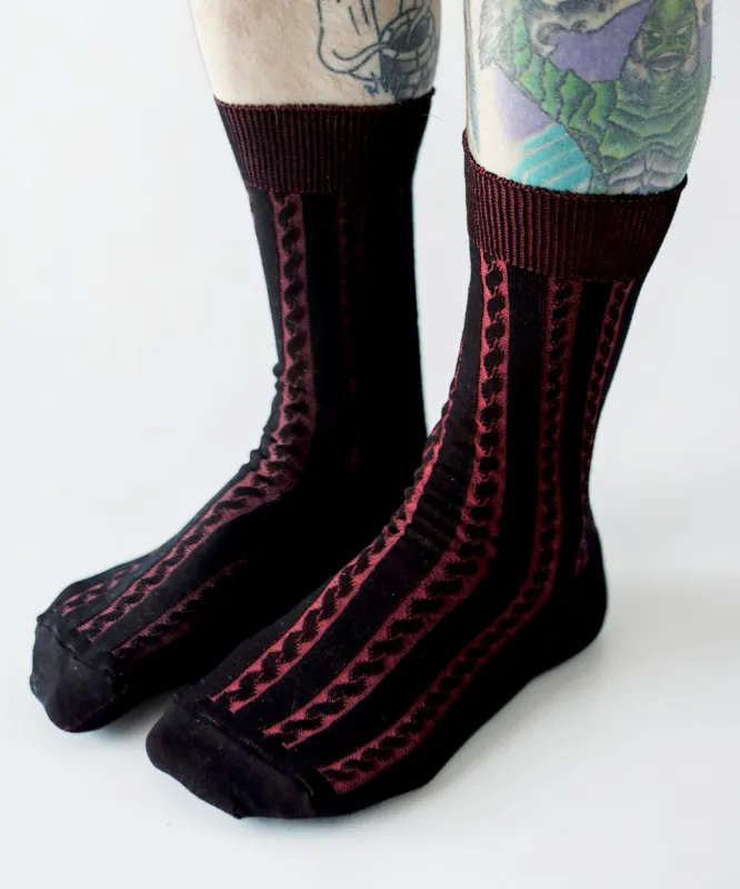 Mercerized Cotton Cable Dress Socks - M/L made by OKAYOK