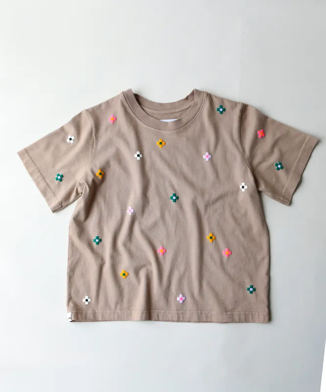 Portobello Pixel Flower Boxy Cotton TShirt made by OKAYOK