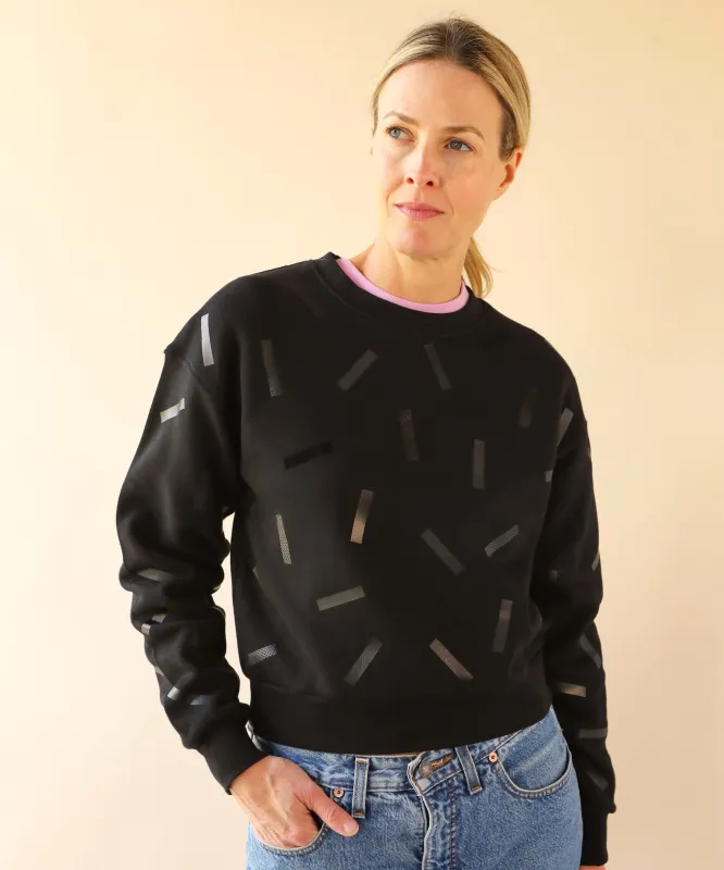Black on Black Confetti Women's Cotton Sweatshirt made by OKAYOK