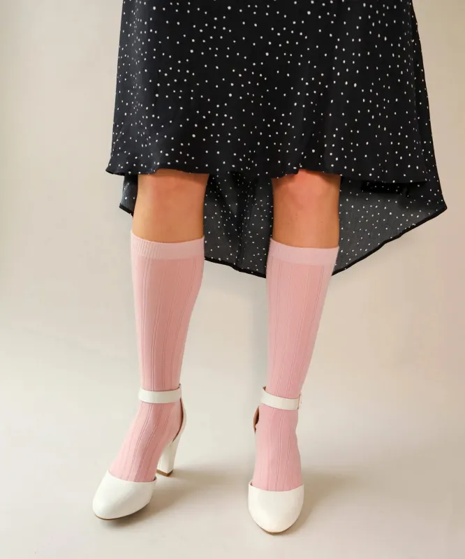 Light Pink Wool Knee High Socks made by OKAYOK