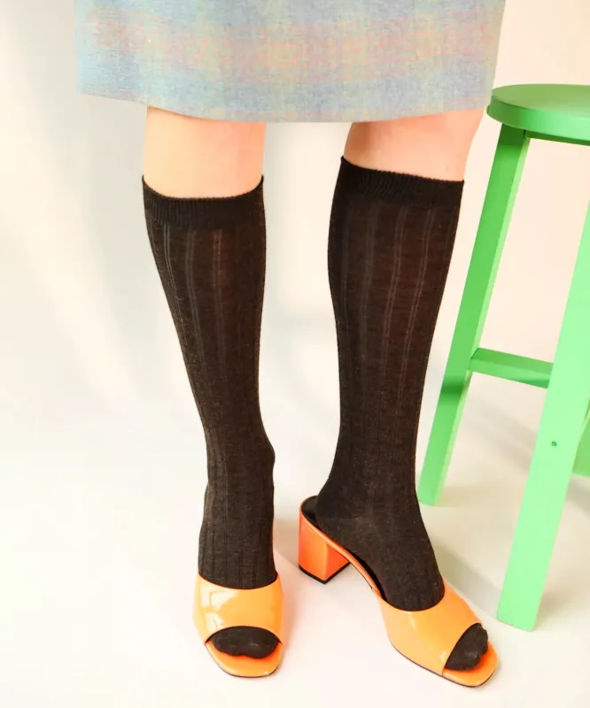 Dark Brown Wool Knee High Socks made by OKAYOK