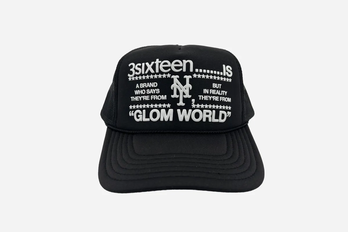 "Glom World" Trucker Hat ~ Black sold by 3sixteen