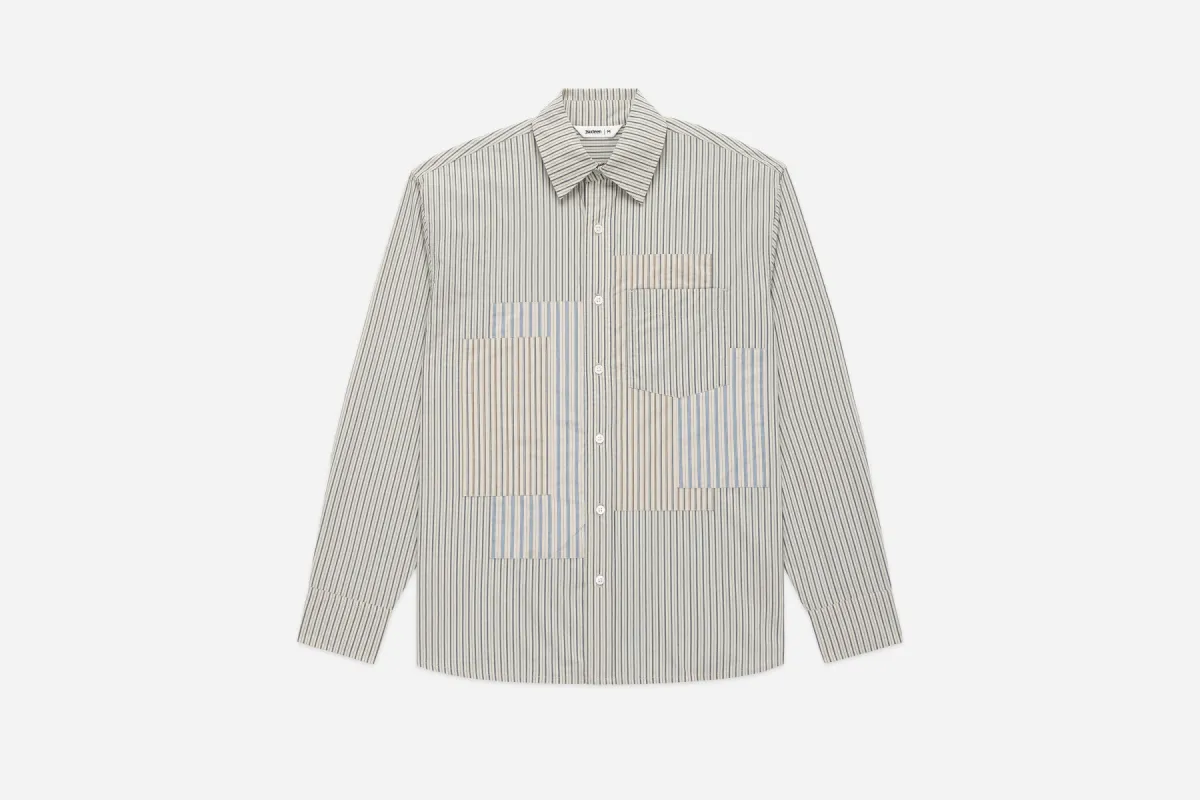 Patchwork BD Shirt ~ Ecru Stripe sold by 3sixteen
