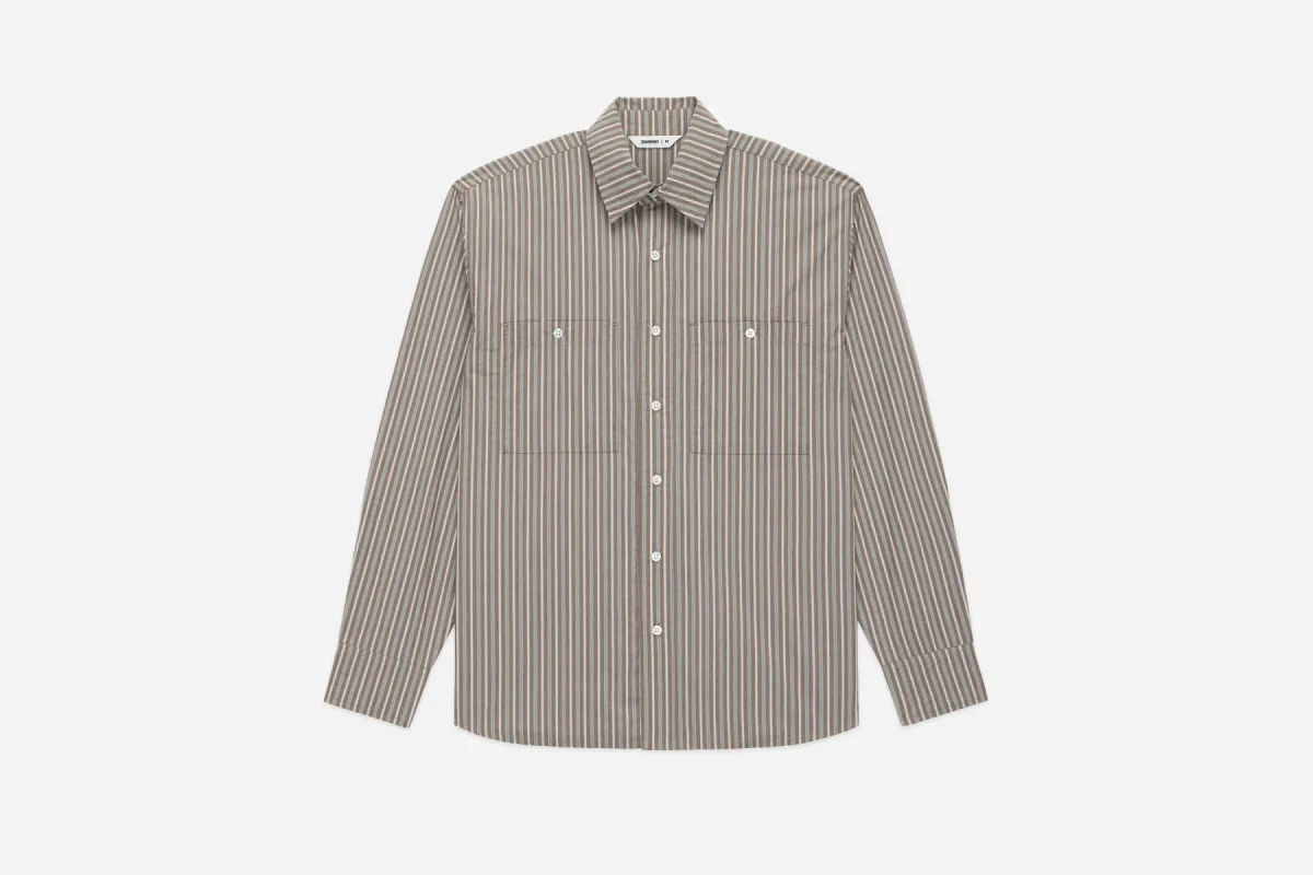 Commuter Shirt ~ Brown Stripe Poplin made by 3sixteen